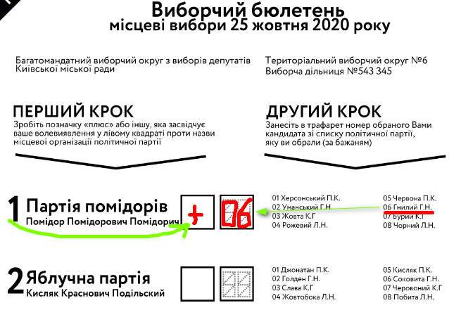 Зразок бюлетня на вибори 2020 року